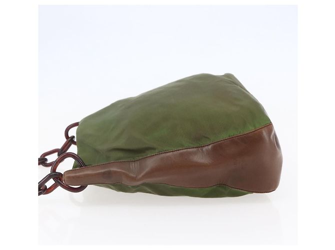 Borsa a spalla con catena Prada in nylon khaki Auth bs29881 Cachi - vista 3