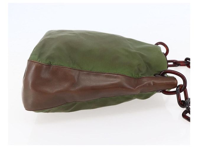 Borsa a spalla con catena Prada in nylon khaki Auth bs29881 Cachi - vista 4
