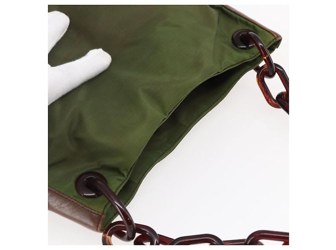 Borsa a spalla con catena Prada in nylon khaki Auth bs29881 Cachi - vista 6
