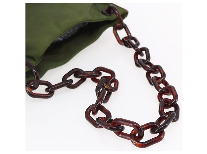 Borsa a spalla con catena Prada in nylon khaki Auth bs29881 Cachi - vista 7