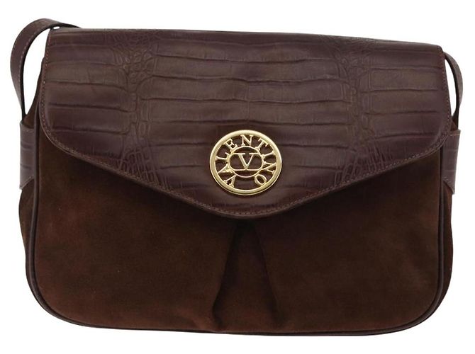 Borsa a Spalla in Pelle Scamosciata Embossata VALENTINO Marrone Oro Auth BA6617 D'oro - vista 13