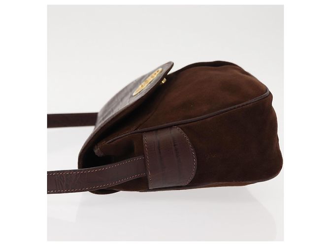 Borsa a Spalla in Pelle Scamosciata Embossata VALENTINO Marrone Oro Auth BA6617 D'oro - vista 4