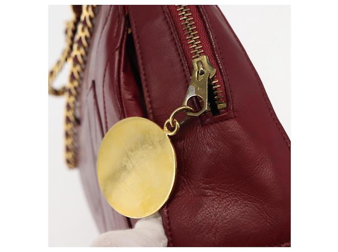 BALLY V Stitch Catena Borsa a Mano in Pelle di Agnello Bordeaux Oro Auth bs29487 D'oro Bordò - vista 10