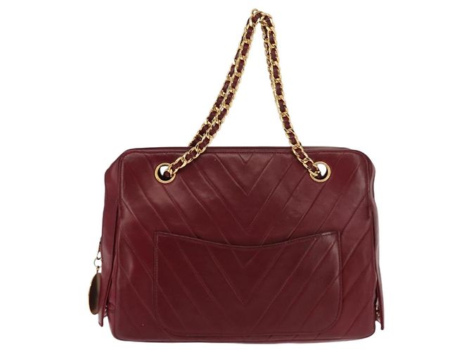 BALLY V Stitch Catena Borsa a Mano in Pelle di Agnello Bordeaux Oro Auth bs29487 D'oro Bordò - vista 13