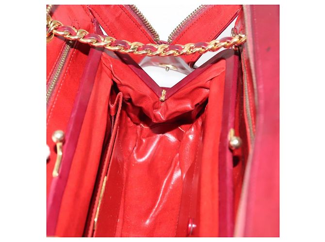 BALLY V Stitch Catena Borsa a Mano in Pelle di Agnello Bordeaux Oro Auth bs29487 D'oro Bordò - vista 18