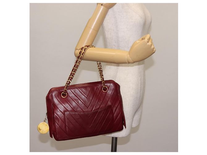 BALLY V Stitch Catena Borsa a Mano in Pelle di Agnello Bordeaux Oro Auth bs29487 D'oro Bordò - vista 22