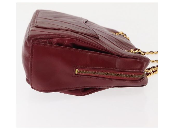 BALLY V Stitch Catena Borsa a Mano in Pelle di Agnello Bordeaux Oro Auth bs29487 D'oro Bordò - vista 4