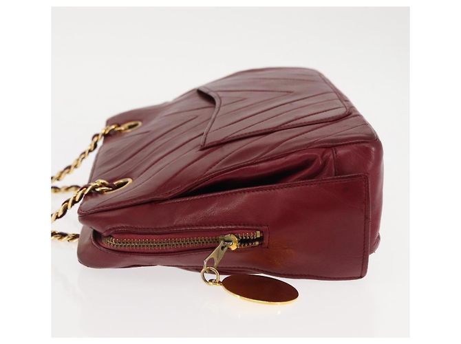 BALLY V Stitch Catena Borsa a Mano in Pelle di Agnello Bordeaux Oro Auth bs29487 D'oro Bordò - vista 5