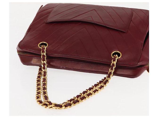 BALLY V Stitch Catena Borsa a Mano in Pelle di Agnello Bordeaux Oro Auth bs29487 D'oro Bordò - vista 7