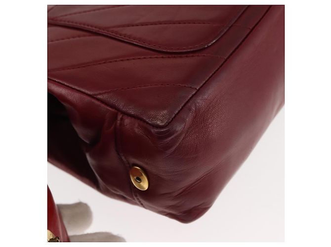 BALLY V Stitch Catena Borsa a Mano in Pelle di Agnello Bordeaux Oro Auth bs29487 D'oro Bordò - vista 9