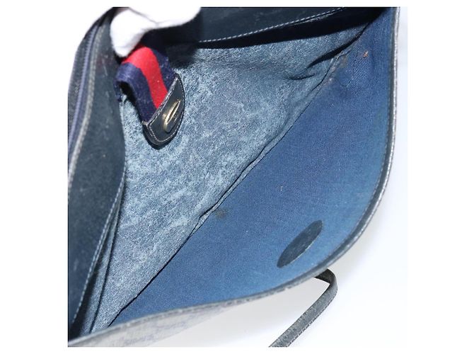 Borsa a Spalla Gucci GG Canvas Sherry Line in Pelle PVC Blu Navy e Rossa Auth 146144 Rosso - vista 11