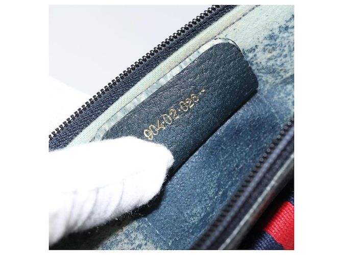 Borsa a Spalla Gucci GG Canvas Sherry Line in Pelle PVC Blu Navy e Rossa Auth 146144 Rosso - vista 12