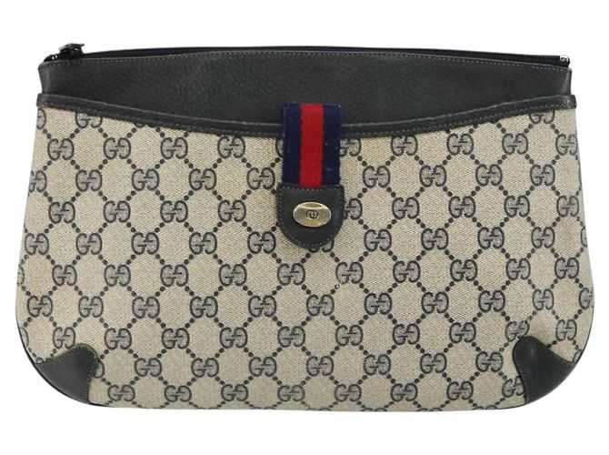 Borsa a Spalla Gucci GG Canvas Sherry Line in Pelle PVC Blu Navy e Rossa Auth 146144 Rosso - vista 13