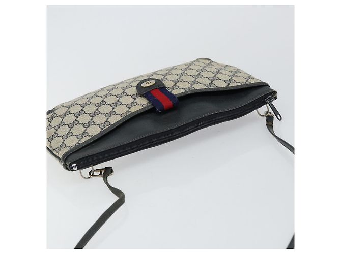 Borsa a Spalla Gucci GG Canvas Sherry Line in Pelle PVC Blu Navy e Rossa Auth 146144 Rosso - vista 6