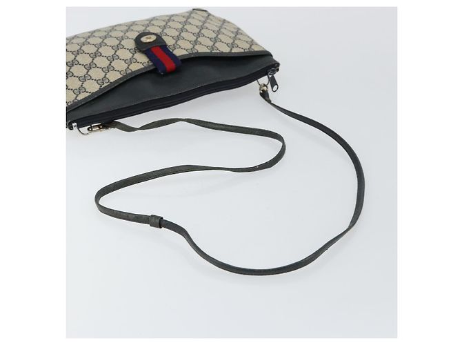 Borsa a Spalla Gucci GG Canvas Sherry Line in Pelle PVC Blu Navy e Rossa Auth 146144 Rosso - vista 7
