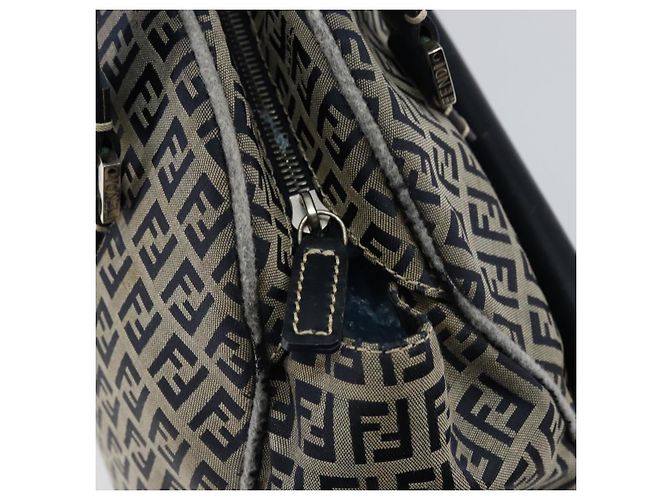 Sac à main en toile Zucchino FENDI bleu marine argent authentique am9266 Argenté - vue 10