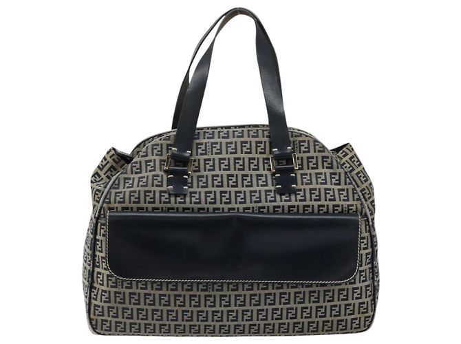 Sac à main en toile Zucchino FENDI bleu marine argent authentique am9266 Argenté - vue 13