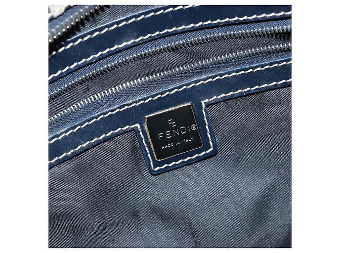 Sac à main en toile Zucchino FENDI bleu marine argent authentique am9266 Argenté - vue 19
