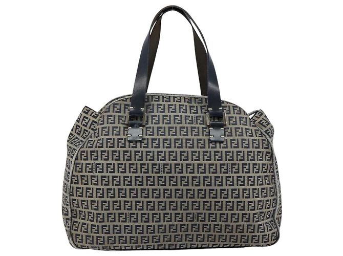 Sac à main en toile Zucchino FENDI bleu marine argent authentique am9266 Argenté - vue 2