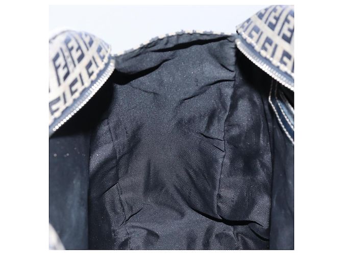Sac à main en toile Zucchino FENDI bleu marine argent authentique am9266 Argenté - vue 21