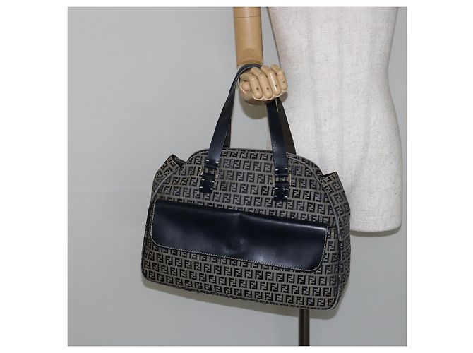 Sac à main en toile Zucchino FENDI bleu marine argent authentique am9266 Argenté - vue 24