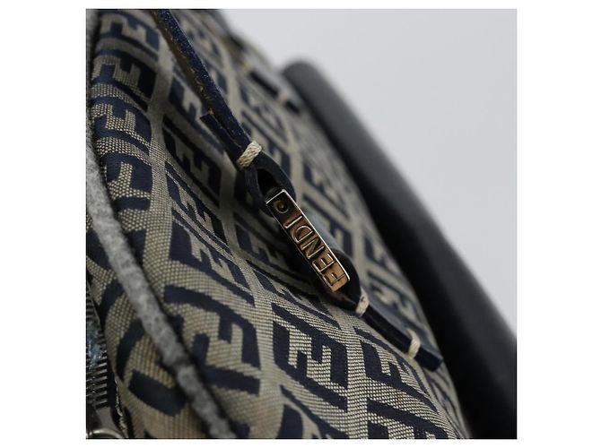Sac à main en toile Zucchino FENDI bleu marine argent authentique am9266 Argenté - vue 9