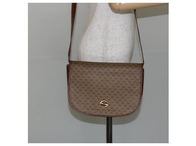 Gucci Borsa a Spalla Micro GG Supreme PVC Marrone Oro 004 113 0363 Auth bs29936 D'oro - vista 22
