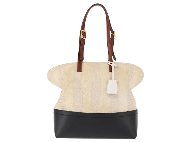 Pequin FENDI Pecan Canvas Tote Bag Canvas Leder Beige Schwarz Gold Auth bs29810 Golden - Ansicht 13