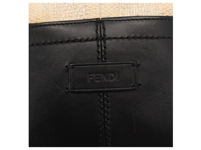 Pequin FENDI Pecan Canvas Tote Bag Canvas Leder Beige Schwarz Gold Auth bs29810 Golden - Ansicht 18