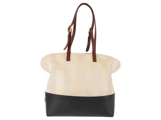 Pequin FENDI Pecan Canvas Tote Bag Canvas Leder Beige Schwarz Gold Auth bs29810 Golden - Ansicht 2