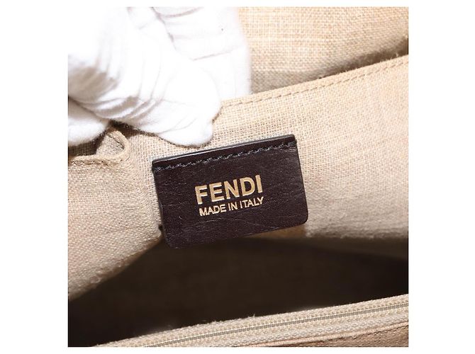Pequin FENDI Pecan Canvas Tote Bag Canvas Leder Beige Schwarz Gold Auth bs29810 Golden - Ansicht 20
