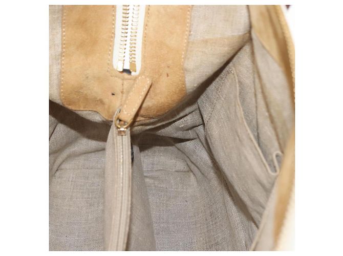 Pequin FENDI Pecan Canvas Tote Bag Canvas Leder Beige Schwarz Gold Auth bs29810 Golden - Ansicht 22