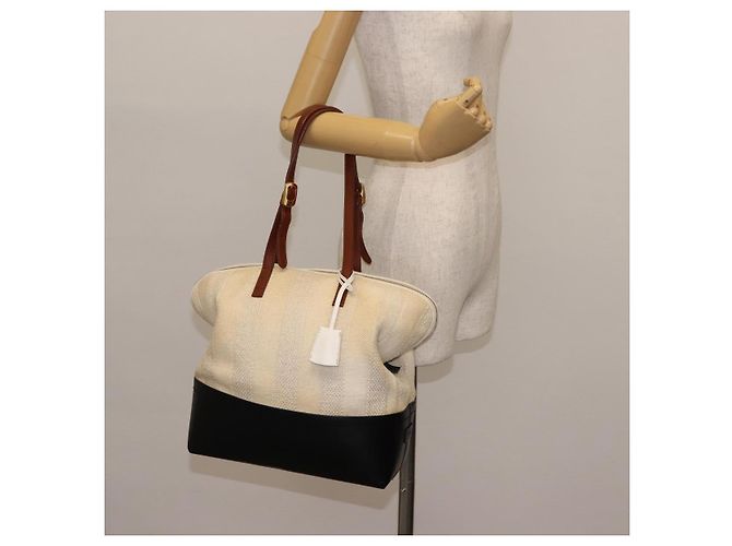 Pequin FENDI Pecan Canvas Tote Bag Canvas Leder Beige Schwarz Gold Auth bs29810 Golden - Ansicht 27