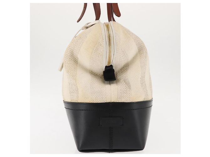 Pequin FENDI Pecan Canvas Tote Bag Canvas Leder Beige Schwarz Gold Auth bs29810 Golden - Ansicht 3