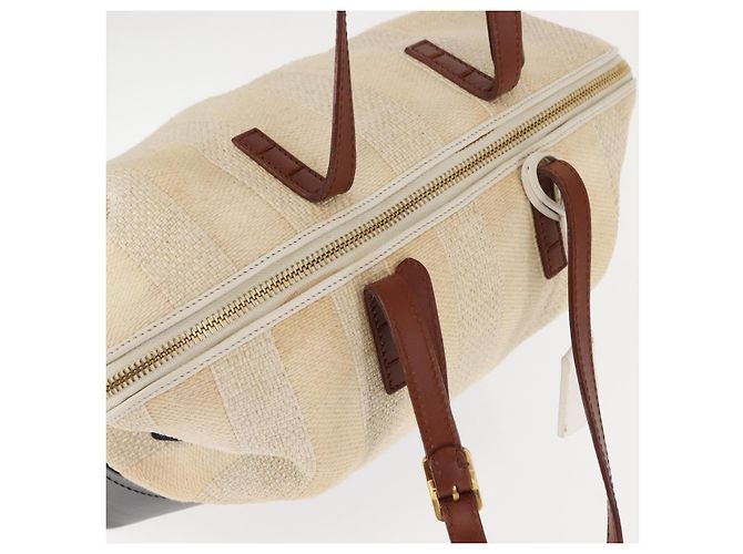 Pequin FENDI Pecan Canvas Tote Bag Canvas Leder Beige Schwarz Gold Auth bs29810 Golden - Ansicht 6