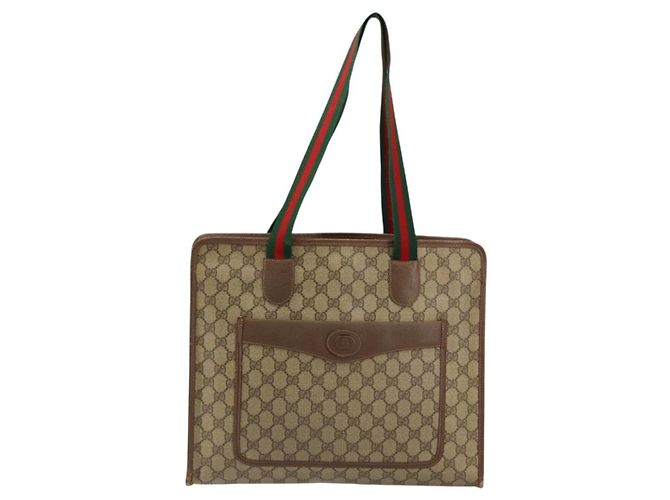 Borsa tote in PVC beige e rosso della linea Sherry GG Supreme di GUCCI 89 02 997 Auth am9191 - vista 13