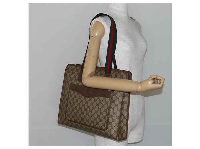 Borsa tote in PVC beige e rosso della linea Sherry GG Supreme di GUCCI 89 02 997 Auth am9191 - vista 22