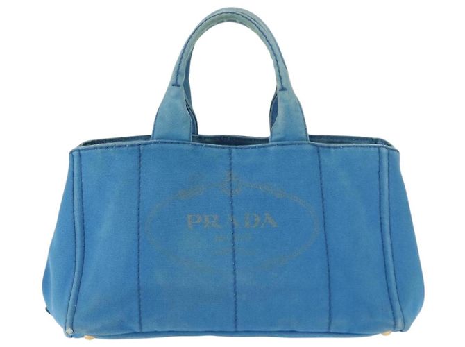 PRADA Borsa Canapa GM in tela blu oro Auth am9265 D'oro - vista 13