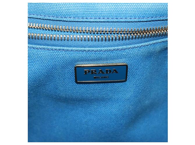 PRADA Borsa Canapa GM in tela blu oro Auth am9265 D'oro - vista 18