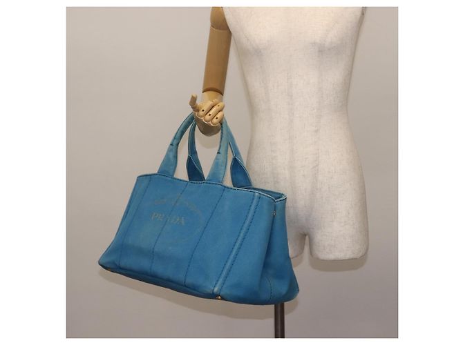 PRADA Borsa Canapa GM in tela blu oro Auth am9265 D'oro - vista 21