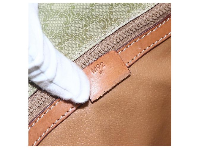 Céline Bolsa de mão em lona Macadam CELINE em couro PVC bege dourado Auth hk3111 - vista 12