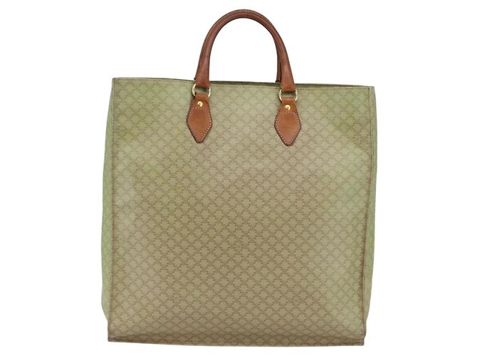 Céline Bolsa de mão em lona Macadam CELINE em couro PVC bege dourado Auth hk3111 - vista 13