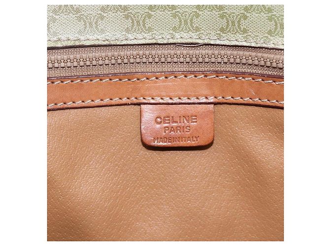 Céline Bolsa de mão em lona Macadam CELINE em couro PVC bege dourado Auth hk3111 - vista 17