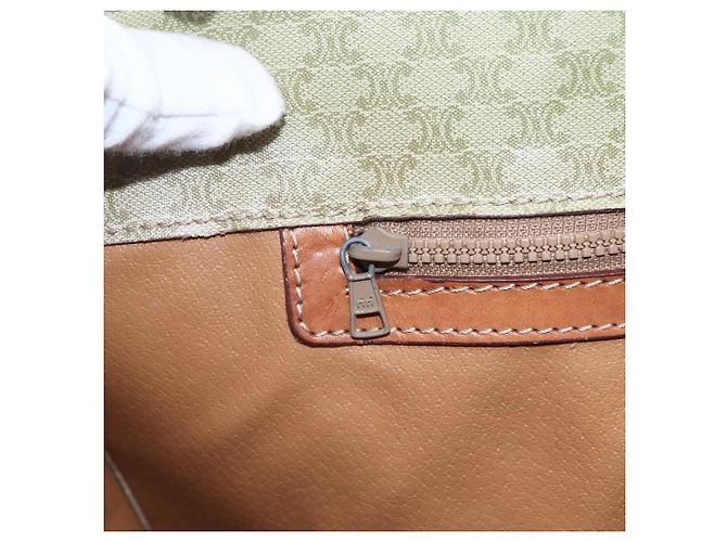 Céline Bolsa de mão em lona Macadam CELINE em couro PVC bege dourado Auth hk3111 - vista 18