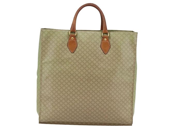 Céline Bolsa de mão em lona Macadam CELINE em couro PVC bege dourado Auth hk3111 - vista 2