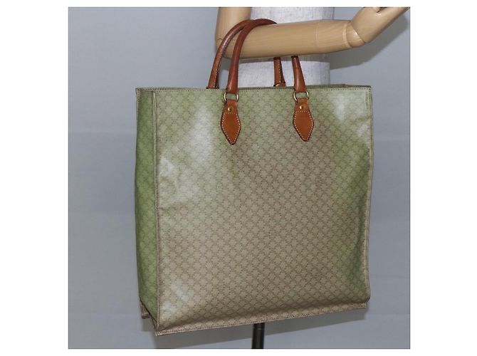 Céline Bolsa de mão em lona Macadam CELINE em couro PVC bege dourado Auth hk3111 - vista 22