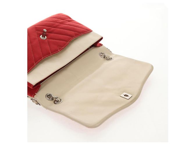 CHANEL V Stitch Flap Borsa a Spalla con Catena Cotone Rosso Argento CC Auth bs29952V - vista 10