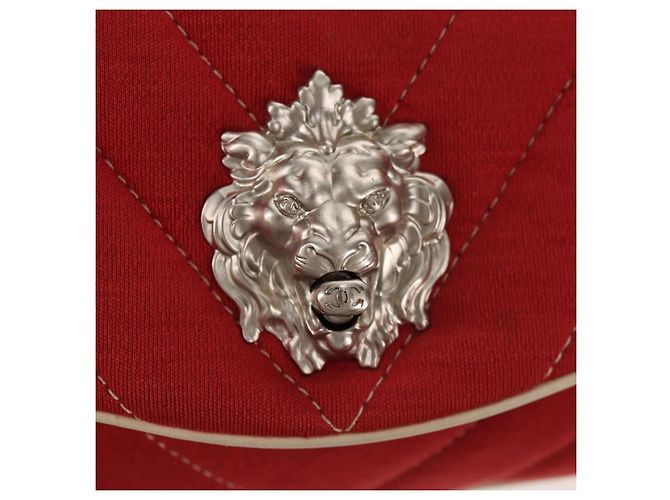 CHANEL V Stitch Flap Borsa a Spalla con Catena Cotone Rosso Argento CC Auth bs29952V - vista 19