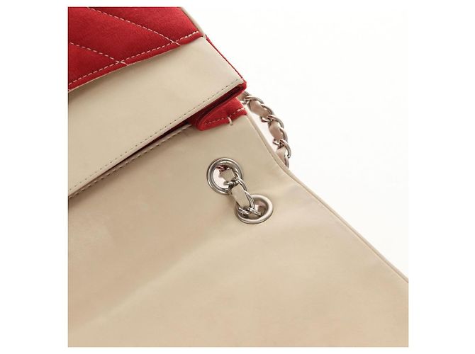 CHANEL V Stitch Flap Borsa a Spalla con Catena Cotone Rosso Argento CC Auth bs29952V - vista 20