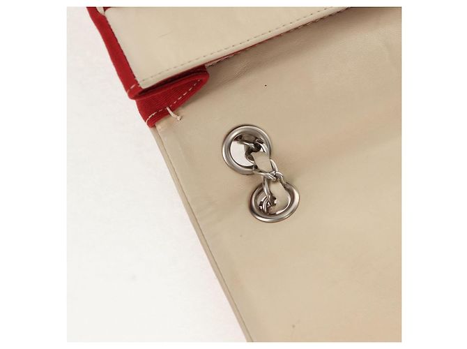 CHANEL V Stitch Flap Borsa a Spalla con Catena Cotone Rosso Argento CC Auth bs29952V - vista 22
